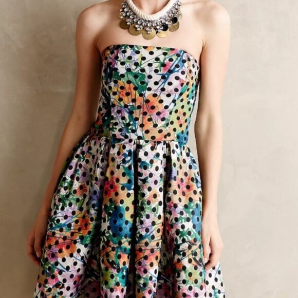 Corey Lynn Calter Anthropologie Lavendal Floral Polka Dot Strapless Dress - Picture 8 of 9